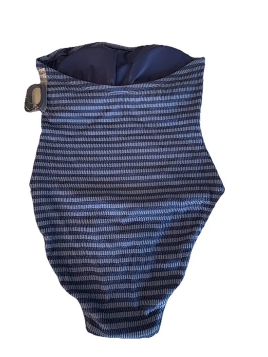 NWT Michael Kors Striped navy Blue Strapless One Piece Swimsuit Ruched Size 14 - Picture 4 of 5